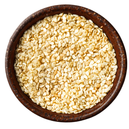 Vedafox Premium Natural Hulled Sesame in traditional wooden bowl