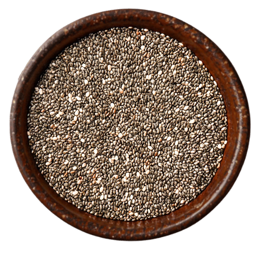 Vedafox Premium Chia Seeds in traditional wooden bowl