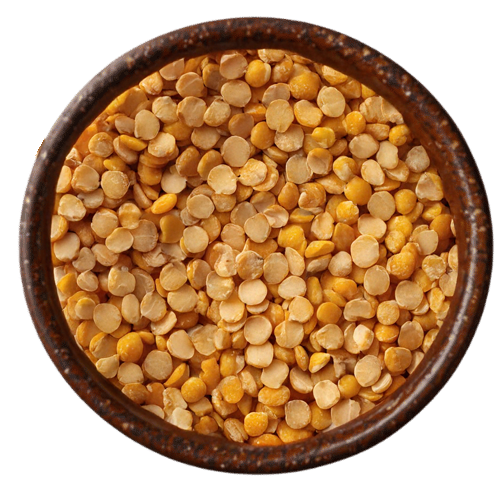 Vedafox premium toor dal in wooden bowl, featuring uniform yellow split pigeon peas with clean texture and processing-ready quality.