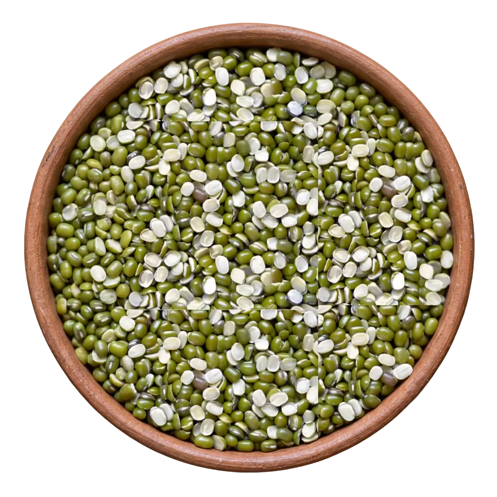 Vedafox premium moong dal in wooden bowl, showing uniform yellow split green gram with smooth texture and processing-ready quality.
